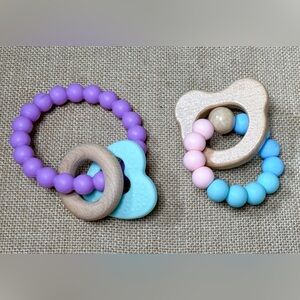 Wood Silicone Infant Teether Set Teething Rings Easy Grip Baby Toys Crunchy Mama